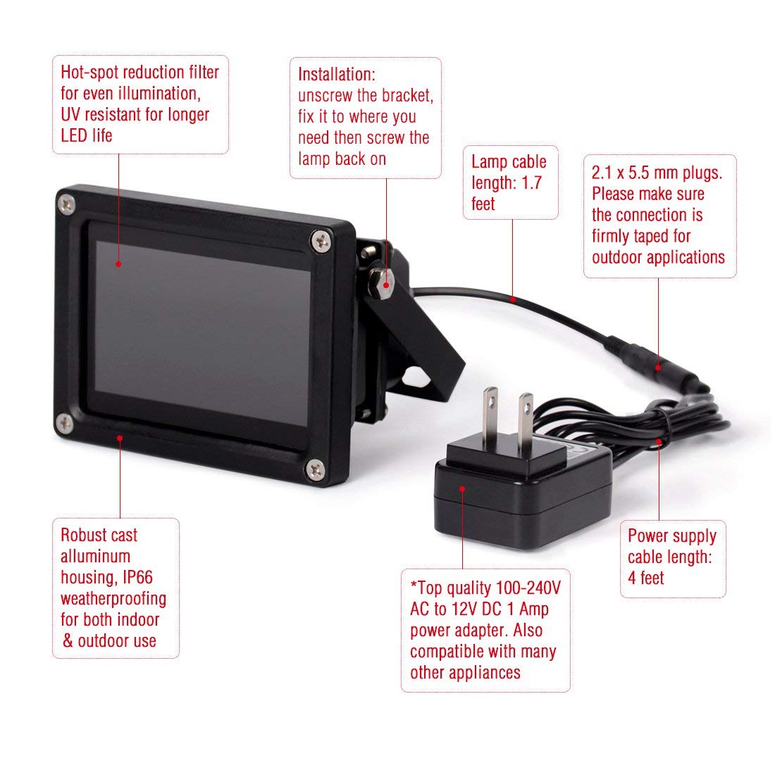 Tendelux 120ft IR Illuminator | BI8 Compact and Powerful 90° Infrared Light for CCTV Security Camera (w/Power Adapter)