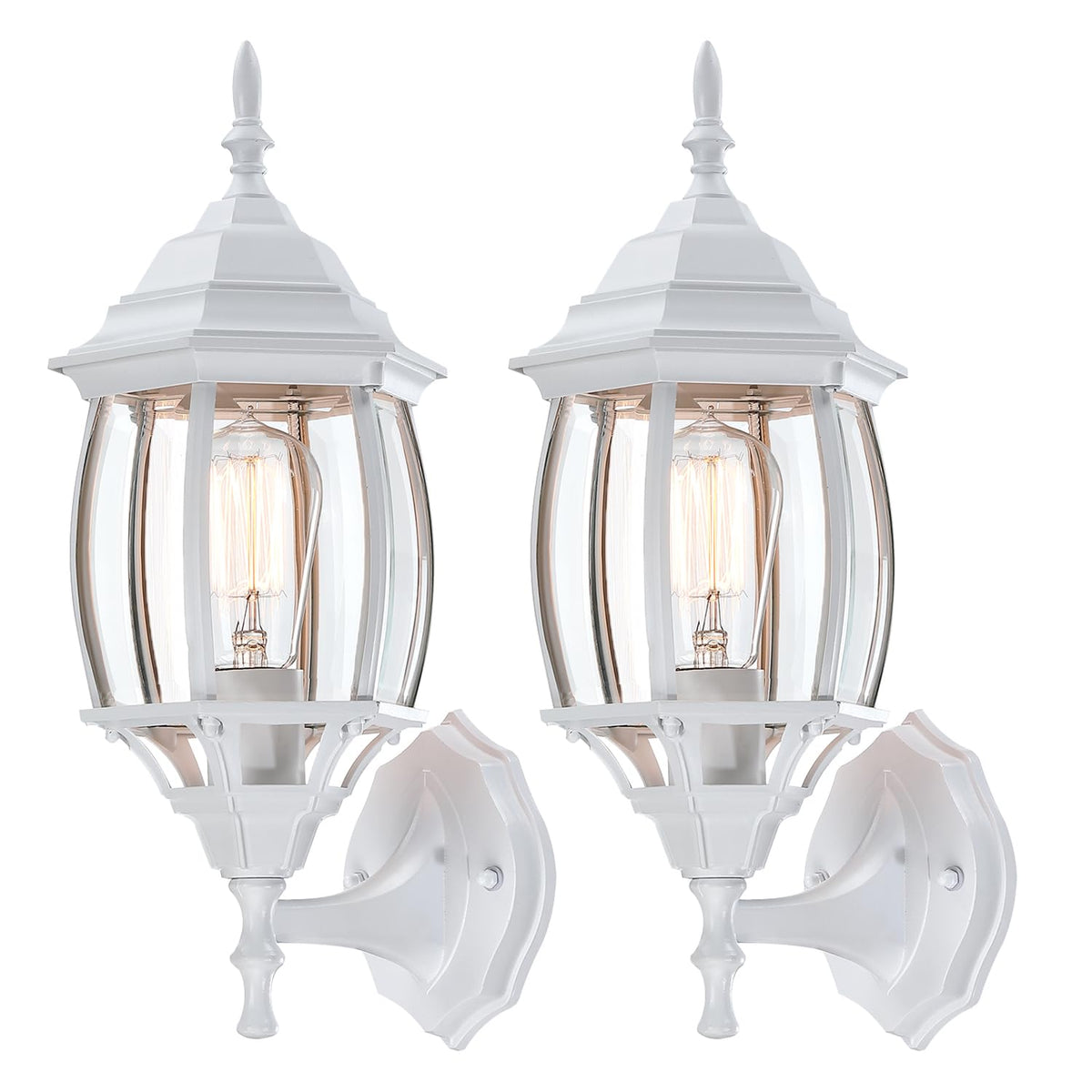 Faymart lighting 2 Pack White Porch Light - Outdoor Wall Sconce 16.8in White Outdoor Light Fixture for House Garage Metal and Glass Exterior Wall