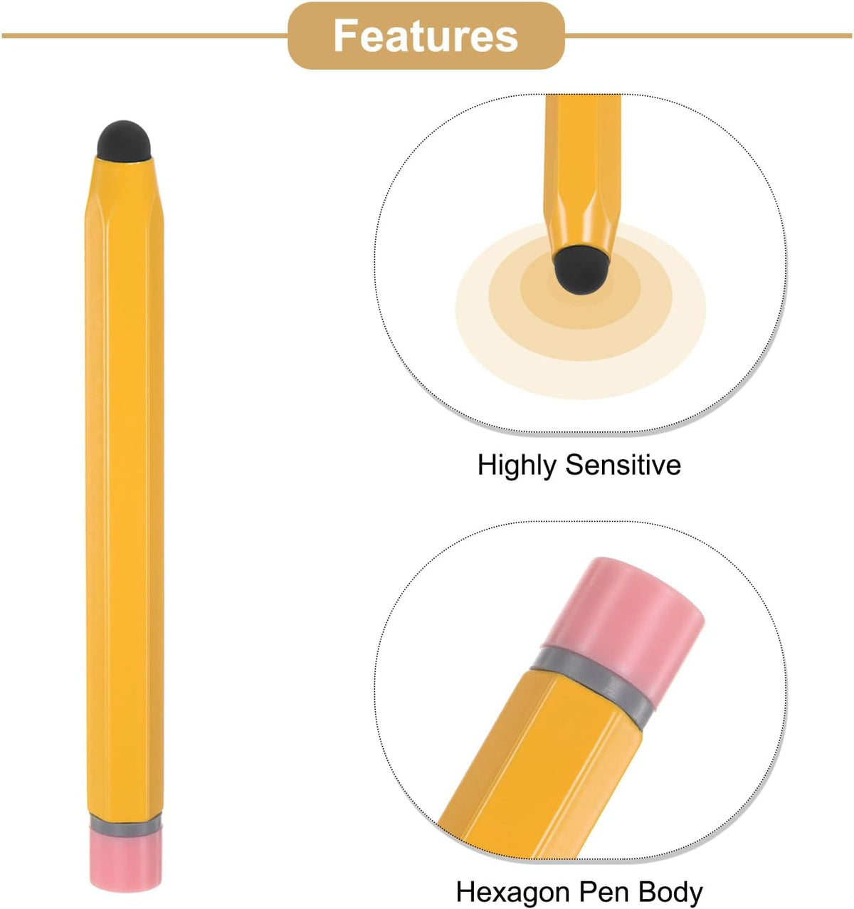 MECCANIXITY 2pcs Stylus Pens for Touch Screens Hexagon Crayon Stylus Pen Universal Capacitive Stylus for All Touch Screen Devices, 3.8" Yellow
