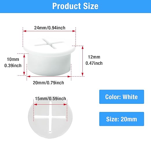 BOPOREAE Desk Grommet, 3/4 in 20 mm White 15 Pcs Silicone Rubber Grommets