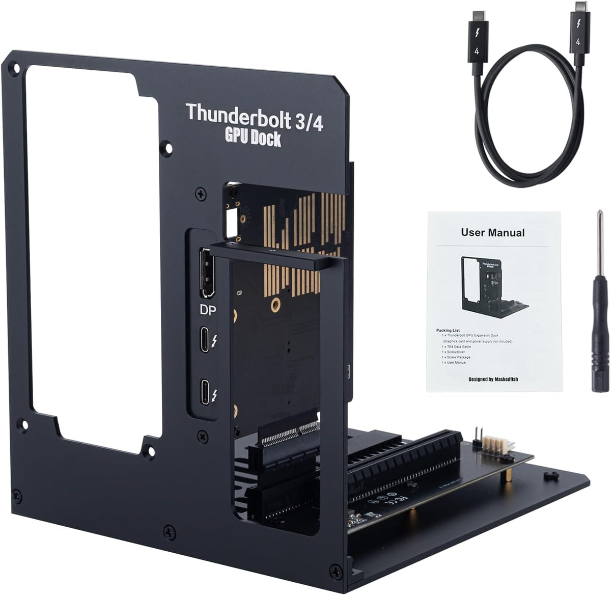 eGPU Enclosure Thunderbolt 3/4 USB4 40Gbps PD 85W Charging External GPU Dock Compatible with NVIDIA/AMD Graphics Cards on Win 10/11 Linux System, ATX Power Supply (MK-L18)
