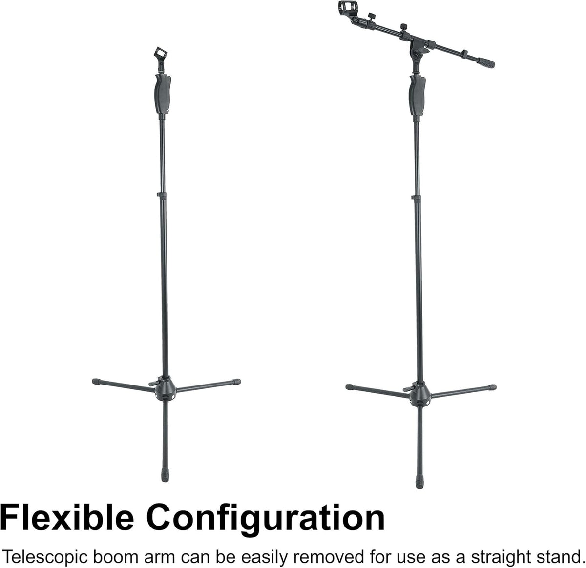 Rockville RVMIC3 V2 Portable Adjustable Tripod Boom Mic Stand for Singers & Musicians, Quick Release Clutch, Sturdy All-Metal, 25"-46.5" Telescopic Boom, Foldable, 6.7 lbs