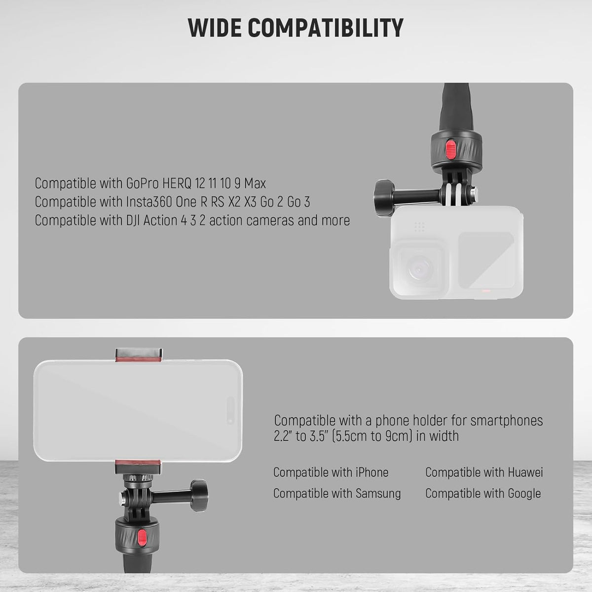 NEEWER Flexible Phone Holder with Magnetic Quick Release Mount, Compatible with Insta360, DJI Action, Bendable Selfie