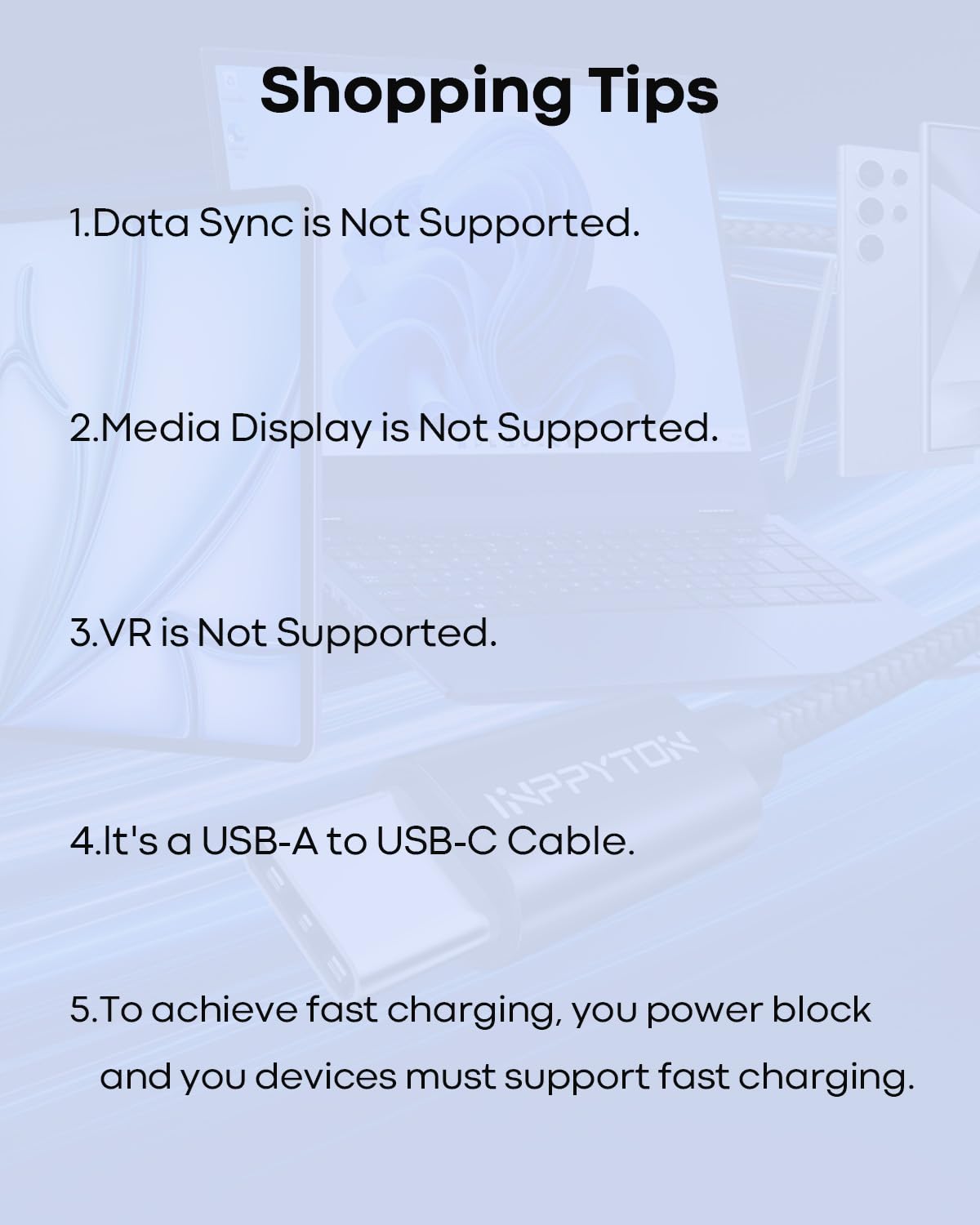 INPPYTON 40ft 2.0 PS5, Extra Long USB-C to USB-A Cable - Durable Double Nylon Braided Charging Cable for Phone, Tablet