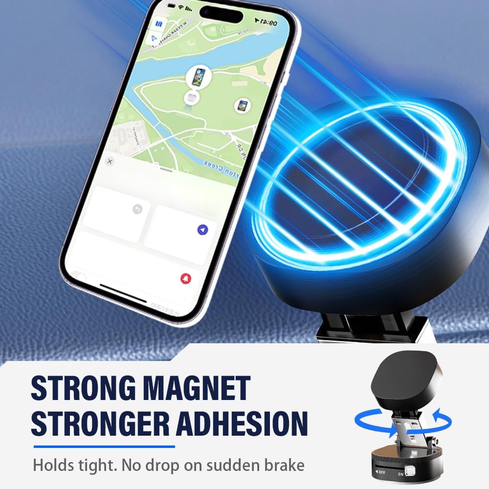360° Adjustable Vacuum Magnetic Phone Holder, Foldable Magnetic Car Phone Holder for Your Car, Hands-Free Suction Cup Phone Mount for Car/Gym/Mirror/Smooth Surface for iPhone & Android (Black)