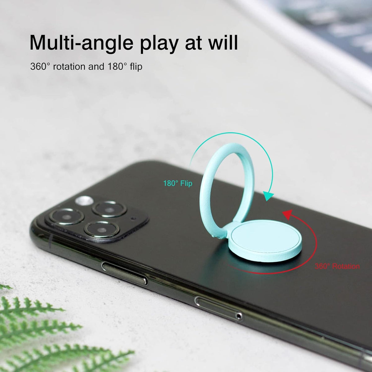 [2 Pack] Ultra-Thin Cell Phone Ring Holder Stand - 360 Degree Rotation, 180 Degree Adjustable Kickstand, Light Blue