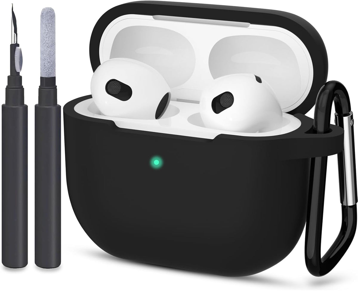 ATUAT Compatible with AirPods 3 Case, Protective Silicone Cover for 3rd Generation Case 2021, Wireless Charging - Black