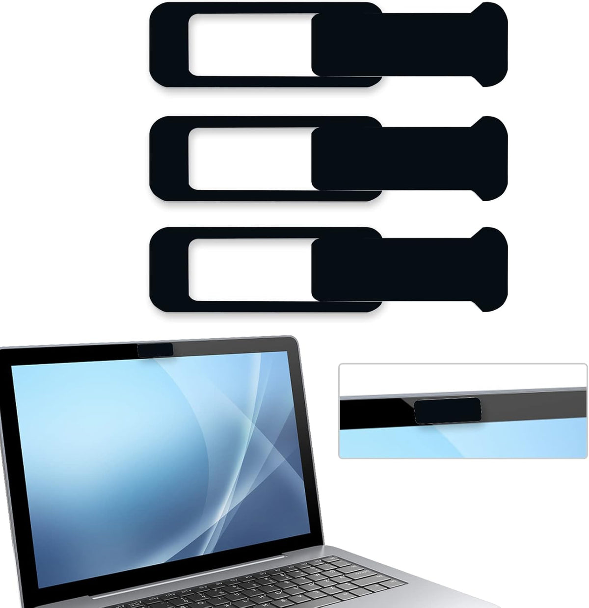 Webcam cover, 3 pieces, laptop camera cover, privacy shielding capacity is twice as big as The traditional, suitable for computer mobile phones, laptops, tablets and so on (black)