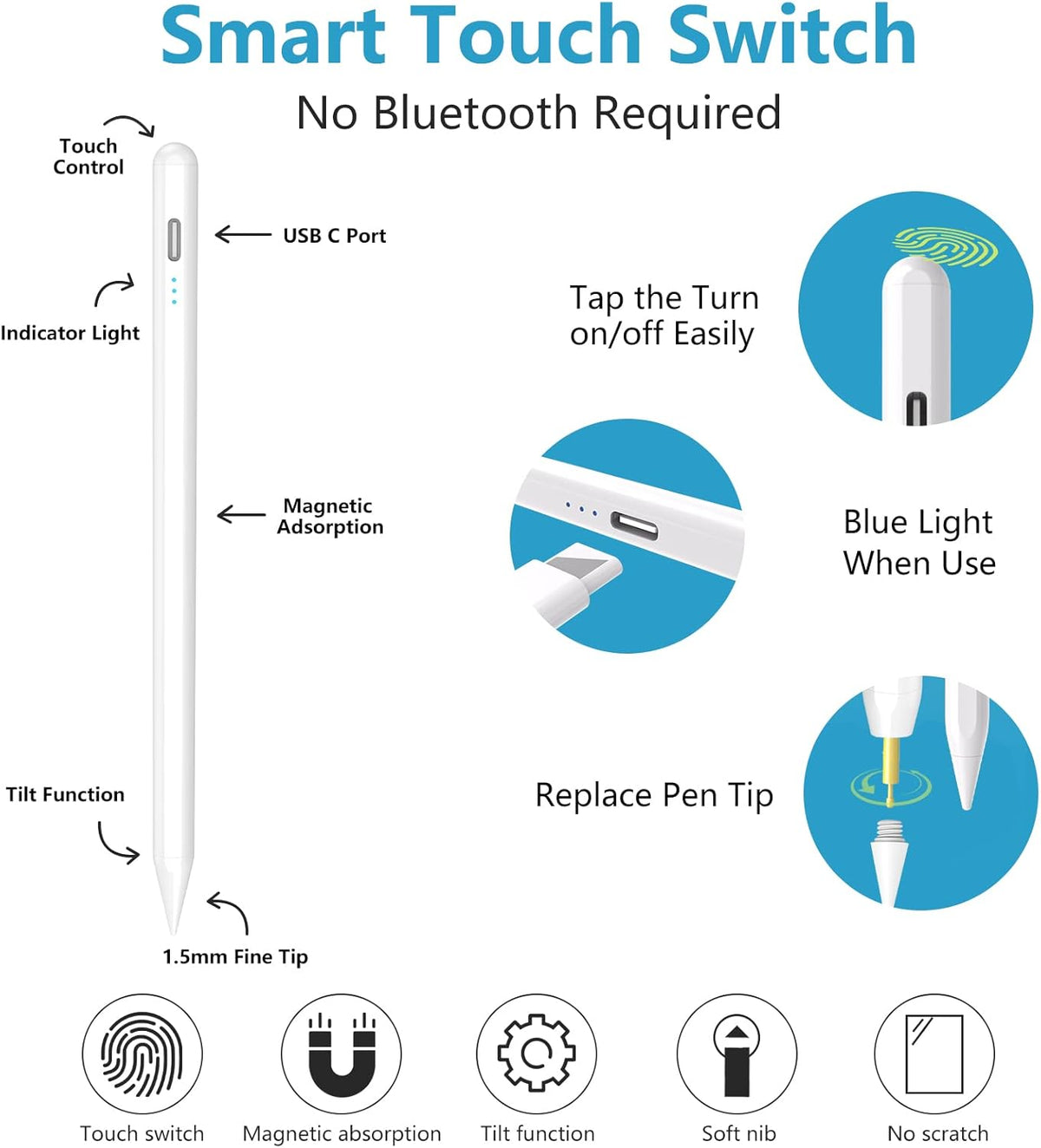 Apple Pencil for iPad 10th Generation, Stylus Pen for iPad (9/8/7/6) with Palm Rejection, High Sensitivity & Tips
