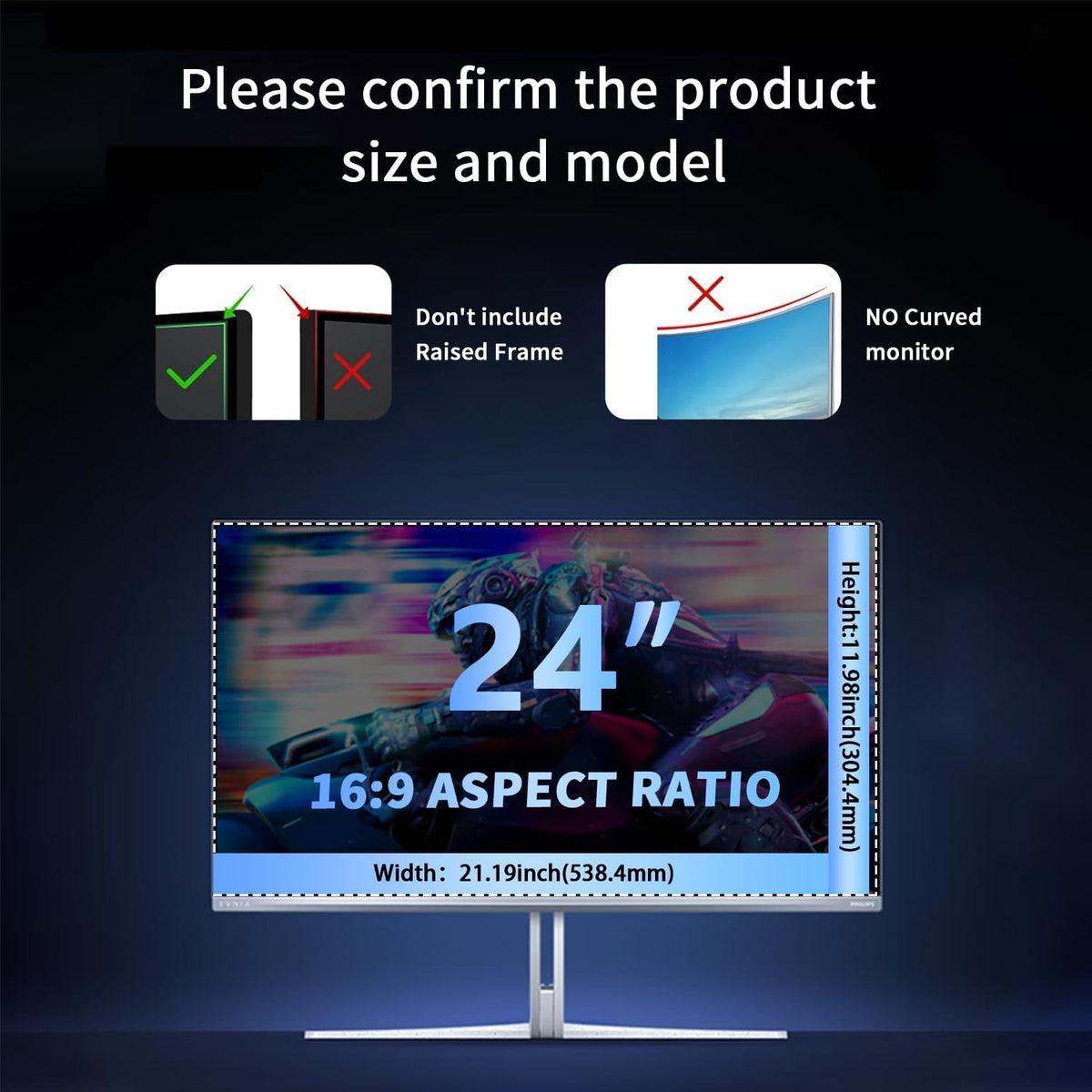[2 Pack] Magnetic Computer Privacy Screen Filter 24 Inch for 16:9 Widescreen Monitor Desktop PC, 24in Hanging Removable Anti Glare Blue Light Protector, Double Sided Reversible Eye Care Film