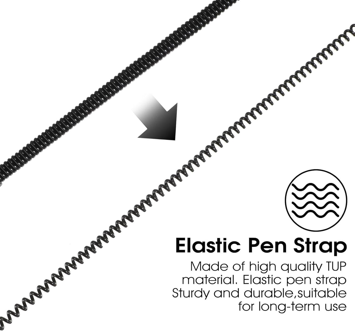 6PCS Black Retractable Spring Coil Strap Pen Leash, Plastic Elastic Pencil Chain Tether Lanyard for Touchscreen Pens