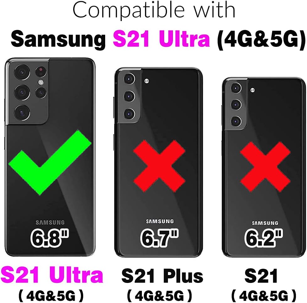 Asuwish Wallet Case for Samsung Galaxy S21 Ultra 5G - Leather, Zipper Card Holder, Tempered Glass Protector, Purple.