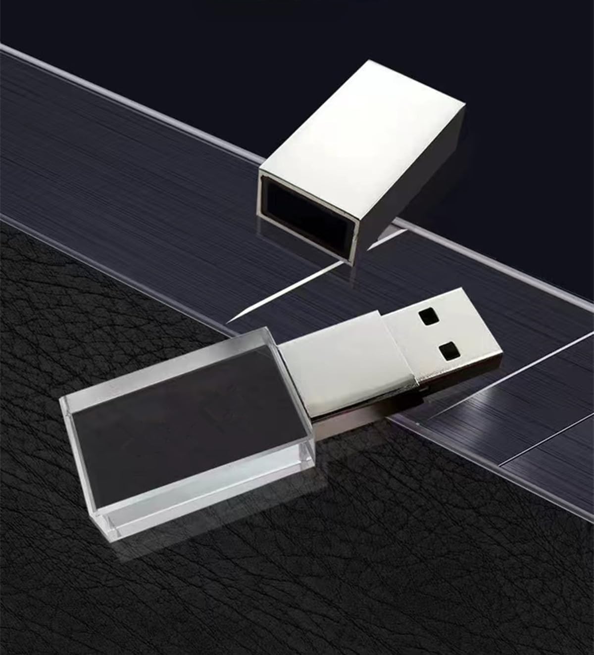 HOPAS New Crystal Transparent Rectangle Genuine USB Flash Drive Wedding Gift Pen Drive,Silver