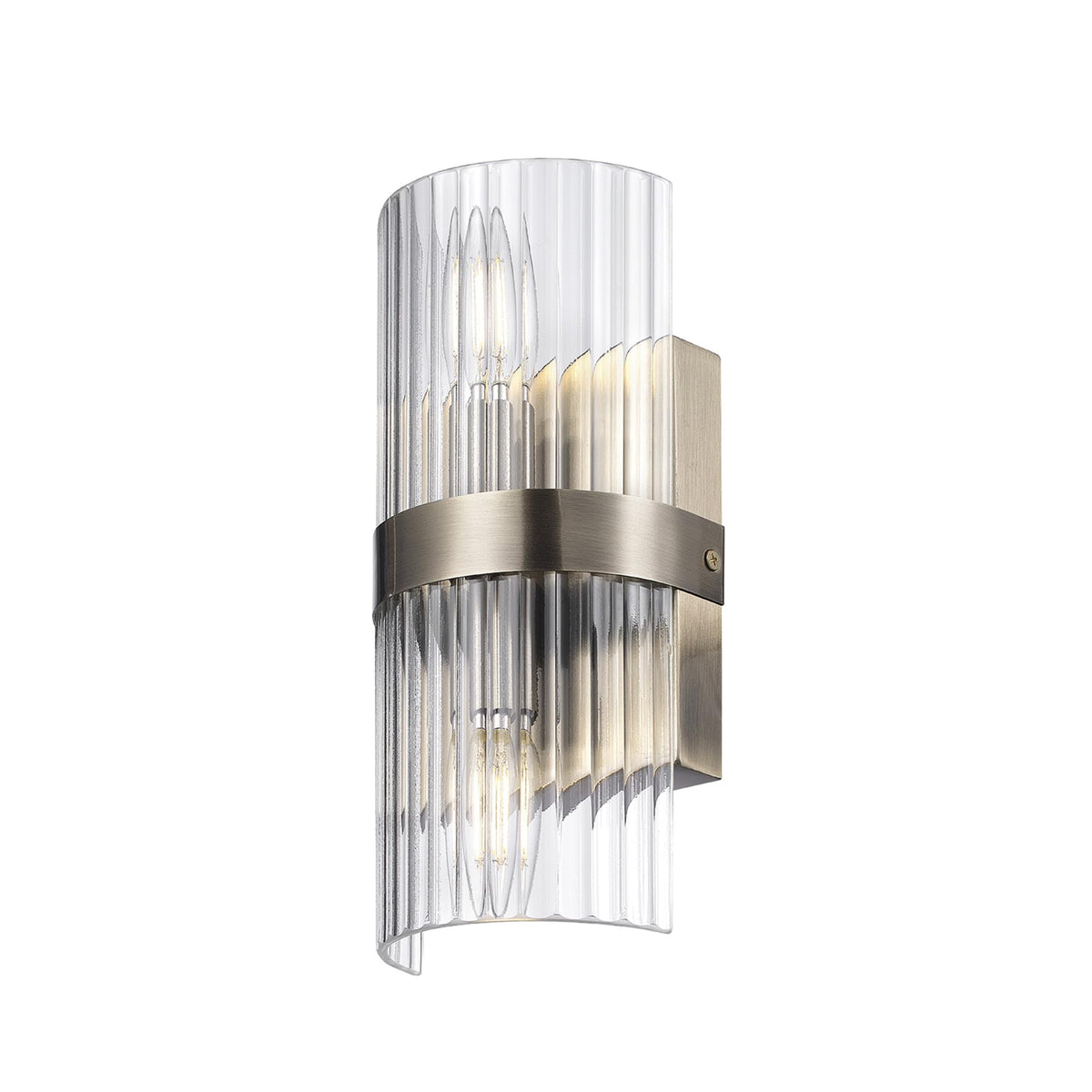 Globe Electric 65000046 2-Light Wall Sconce, Matte Brass, Ribbed Glass Shade, E12 Base Sockets, Wall-Lamp Dimmable, Lights for Bedroom, Kitchen