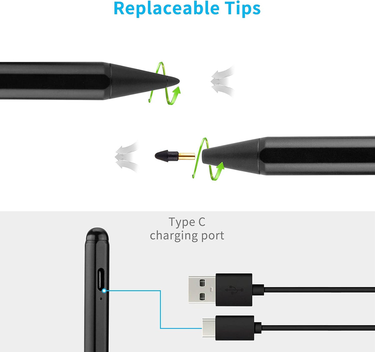 Stylus Pencil for Apple iPad 10.2" 6th-11th Gen - Active Touch Pen with 1.5mm Fine Tip, Black