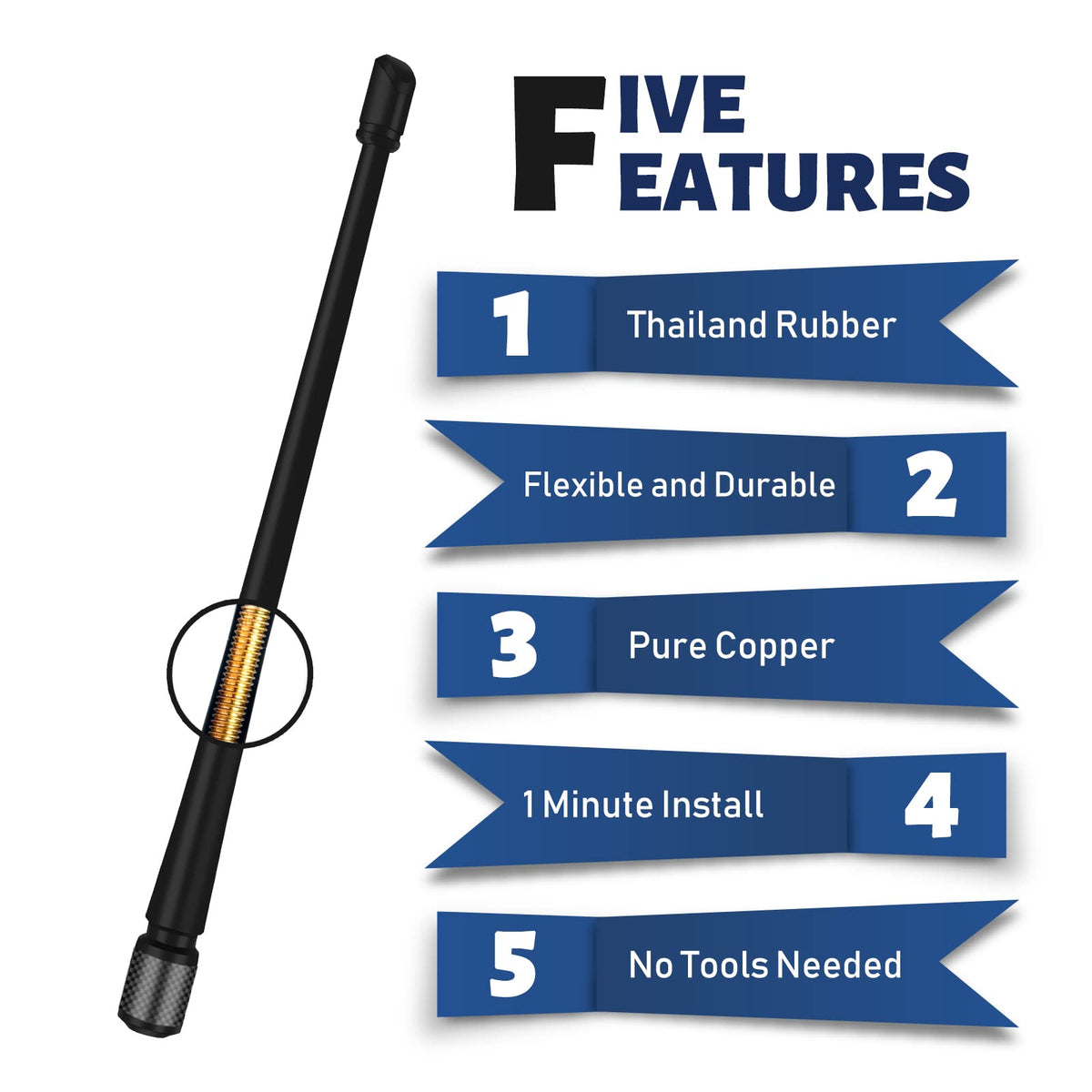 MODIGT 13 Inches Car Radio Rubber Antenna Mast Compatible with 2009-2024 Chevy Silverado 1500 2500 3500 and GMC Sierra Designed for Optimized FM/AM
