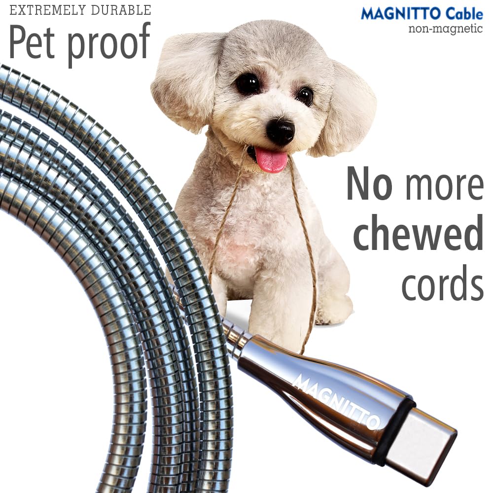 Shop the 6ft Metal Braided Wire USB C to USB C Cable 2-Pack, 60W 3A, Stainless Steel, Tangle-Free, Chew-Proof, Silver.