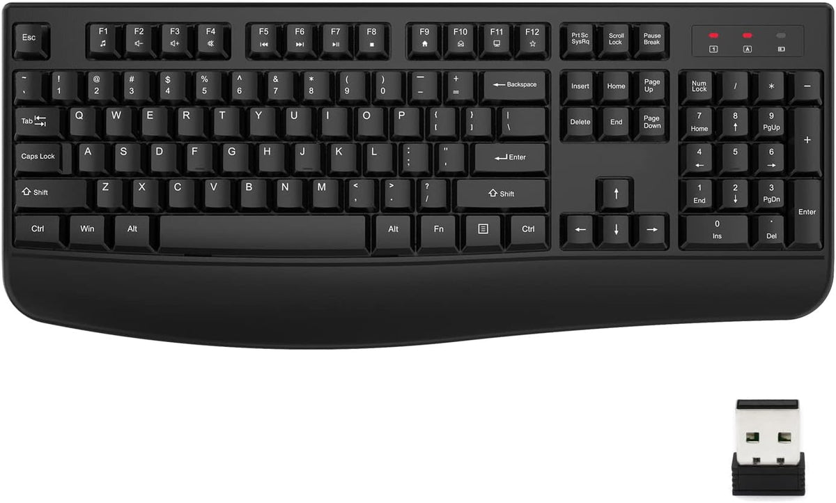 EDJO Wireless Keyboard, 2.4G Ergonomic Full Size Wireless Computer Keyboard with Wrist Rest for Windows, Mac OS