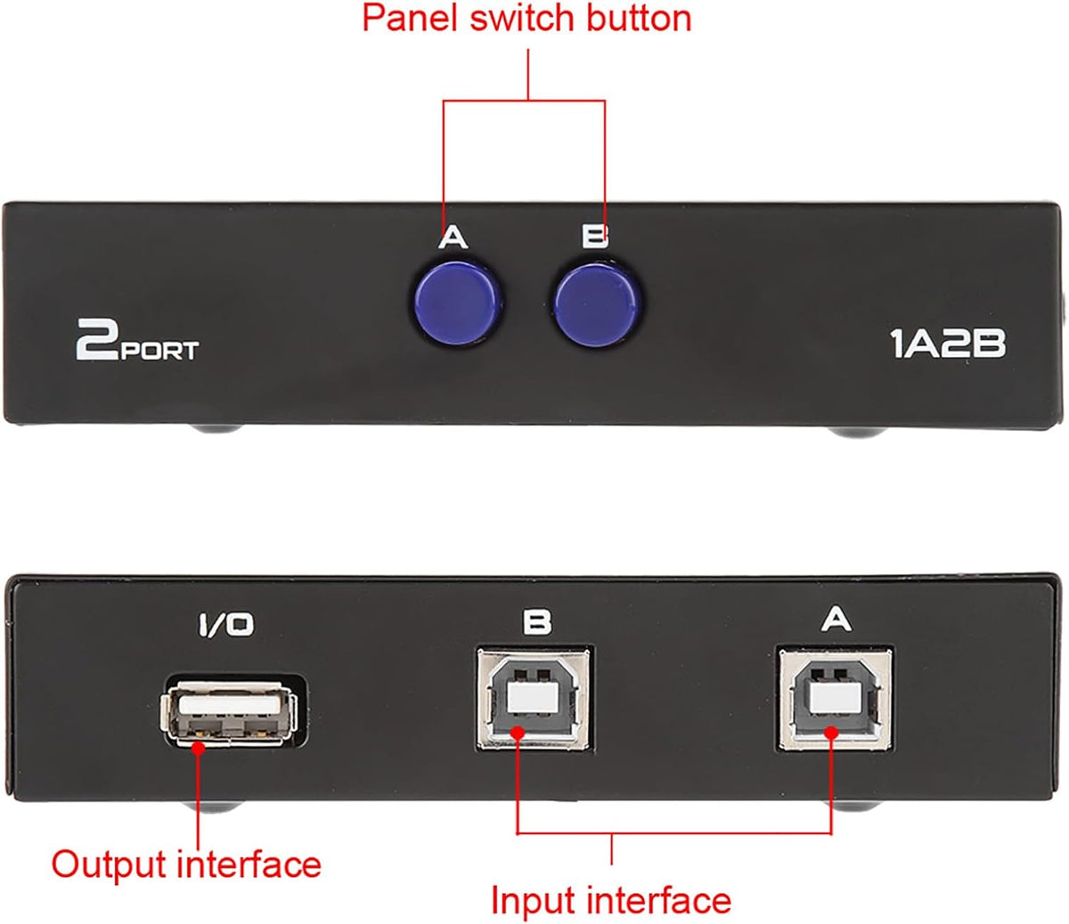 ASHATA USB 2.0 Peripheral Sharing Switch, 2/4 Port Manual Sharing Switch for PC Printer Scanner, Compatible with