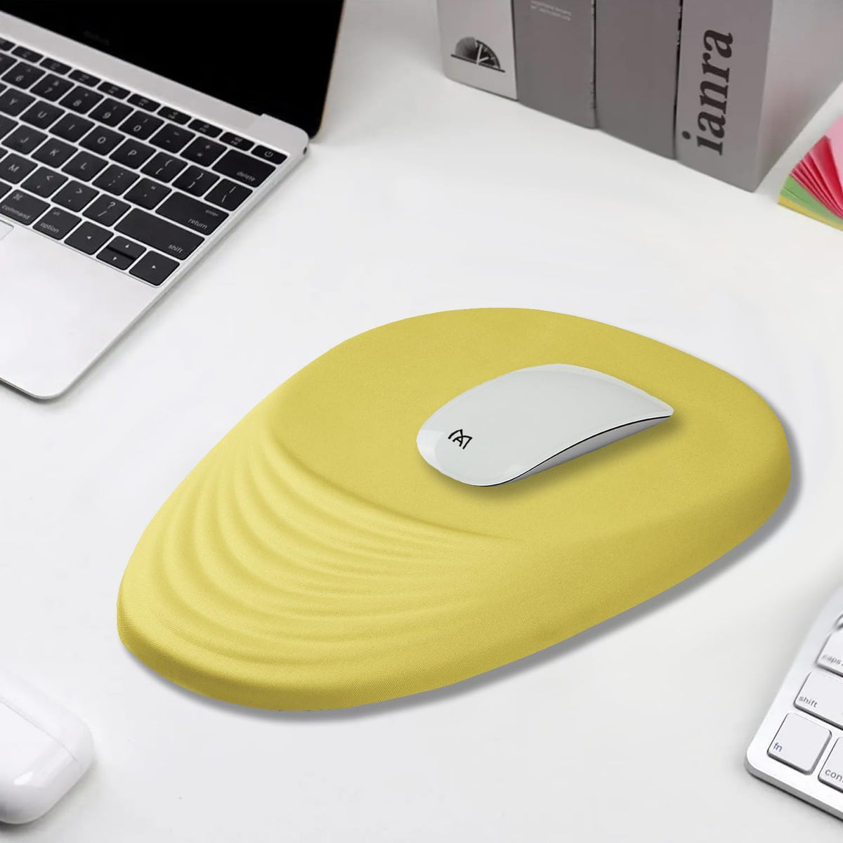 Ergonomic Mouse Pad Wrist Support, Yellow Mouse Pad with Wrist Rest, Foam Massage Design & Non-Slip PU Base MousePads for Pain Relief, Desk, Office, Home