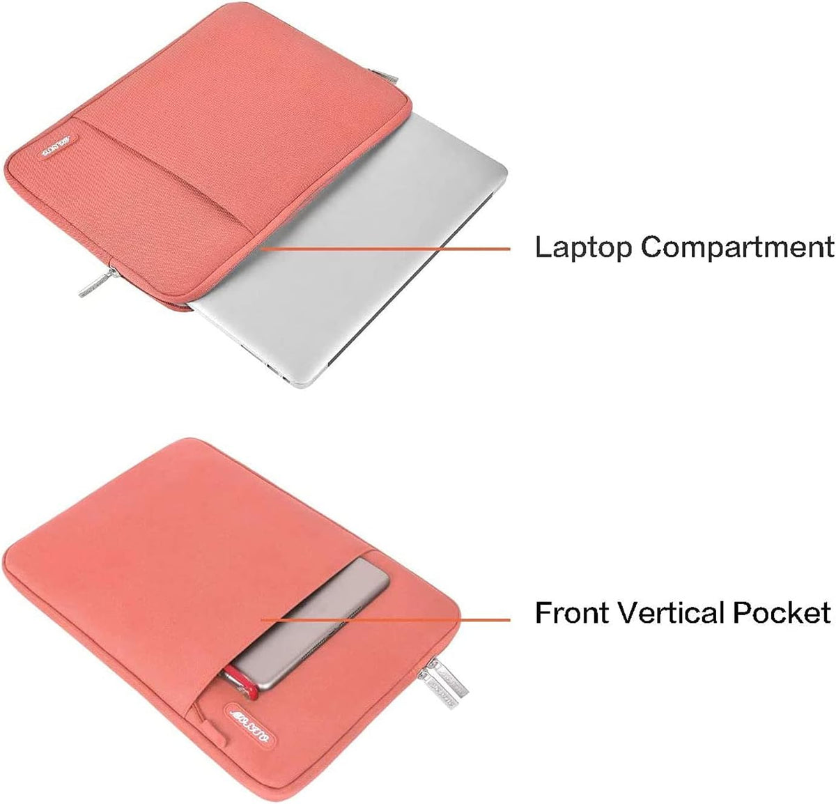 MOSISO Laptop Case 13 inch, 13 inch Laptop Sleeve Compatible with MacBook Air M4 M3 M2 M1 2025-2018 / Pro M2 M1 2025-2016, Polyester Vertical Computer Sleeve Bag with Pocket, Coral