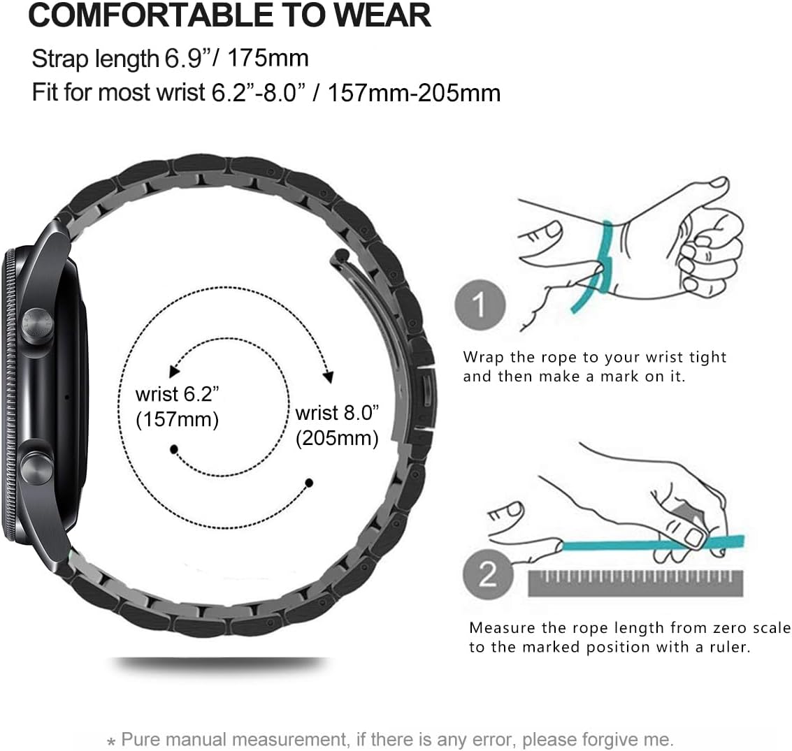 22mm Stainless Steel Metal Replacement Strap for Samsung Galaxy Watch 46mm / Galaxy 3 45mm & Huawei Watch GT5