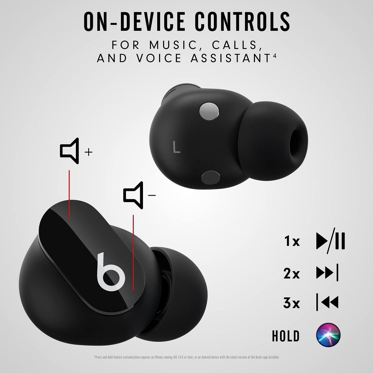 Single Right Ear Bud Replacement for Beats Studio Bud (NOT for Bud+) (Black)