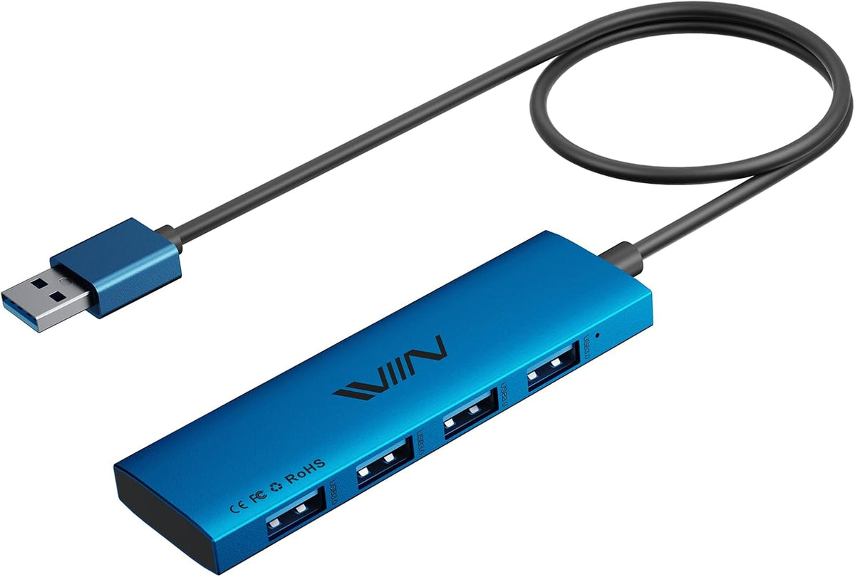 USB 3.0 Hub,4 Port USB Splitter Extender Portable Adapter Multiport Data Hub for Laptop,Xbox, Flash Drive,HDD,Console,Camera,Keyborad,Mouse Windows,Mac OS PC,Not Designed to Charge Devices-Blue