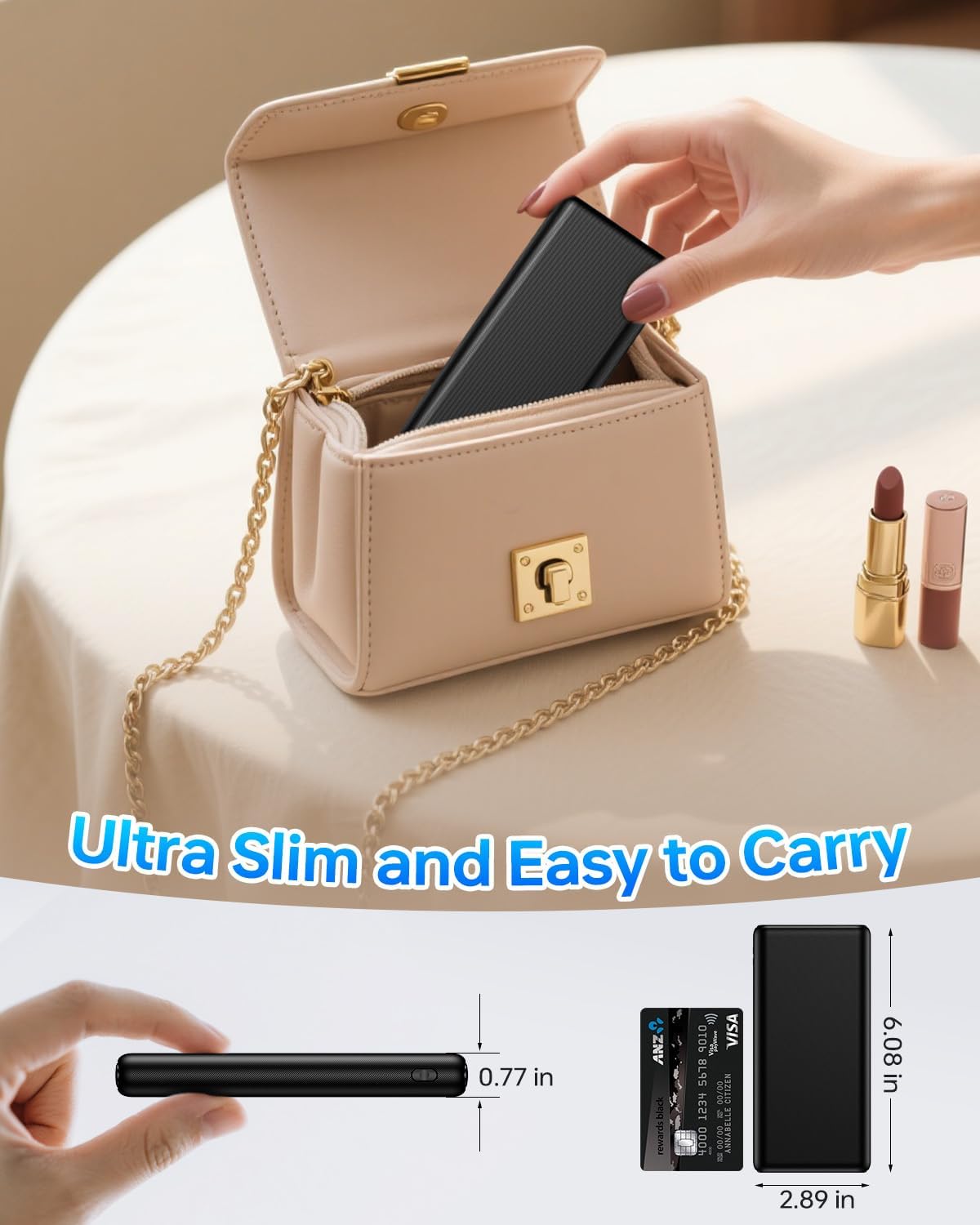 ZZI Portable Charger, 32000mAh 5V/3A Power Bank with Dual 22.5W High-Speed Charging, Thinnest Travel Essentials with LED Display, Battery Pack Compatible with iPhone Samsung iPad etc (Black)