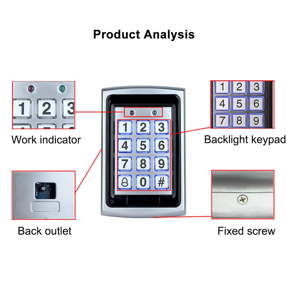 HFeng Door Access Control System Kit 125KHz RFID Keypad Metal Case + DC12V 3A Power Supply Controller + Door Exit Button + 10pcs Keyfobs (Without