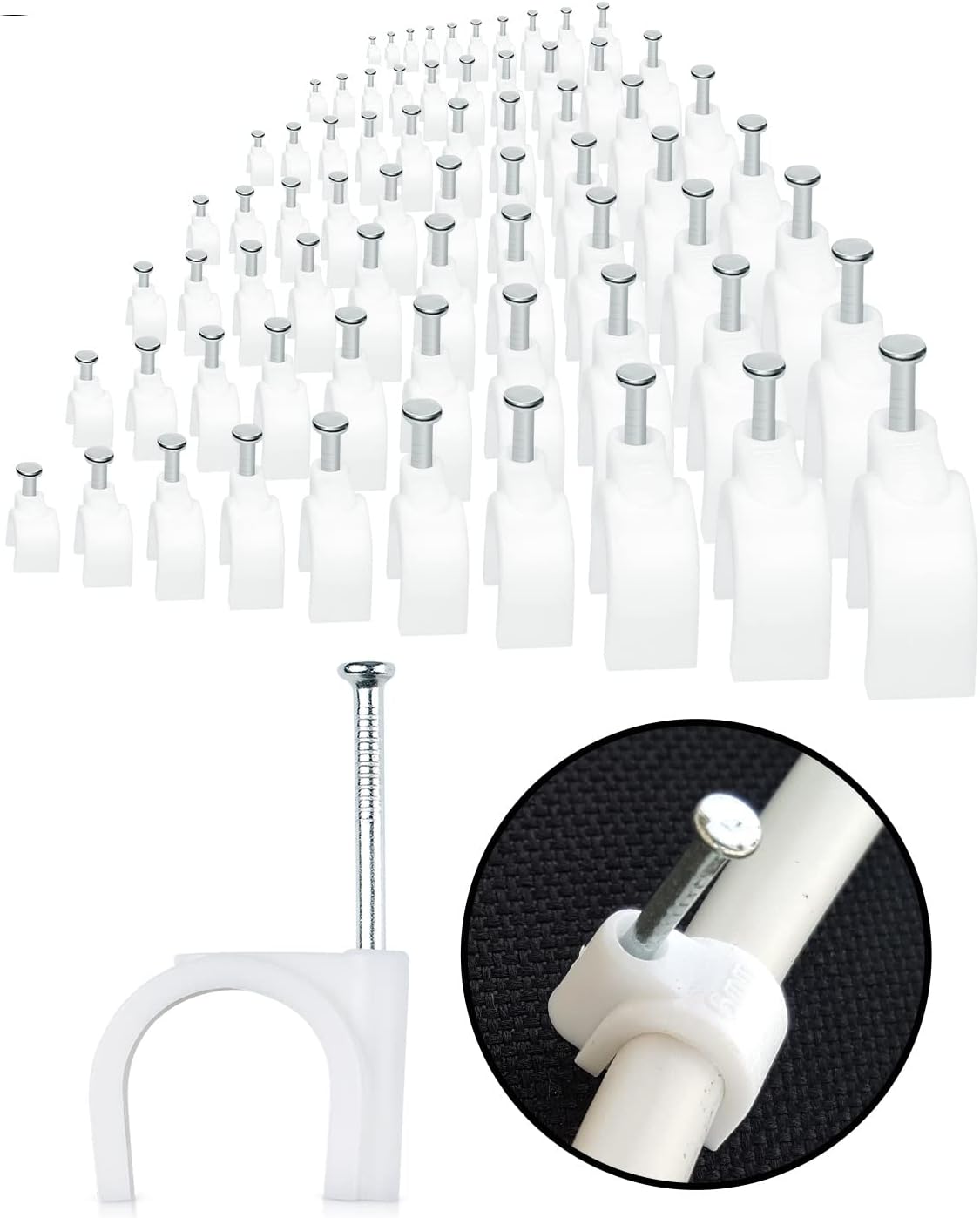 100-Pack Mini Round Cable Clips for Computer Cable Management, Ethernet, Coaxial Cable & Extension Cords, Indoor/Outdoor
