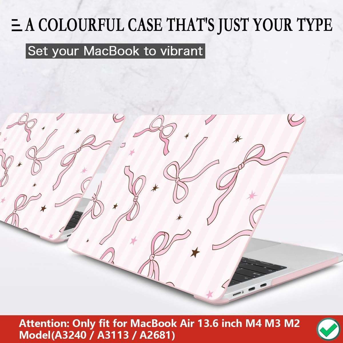 CISSOOK Compatible with MacBook Air 13.6 inch Case 2025 2024 2023 2022 Release A3240 A3113 A2681, Plastic Hard Shell Cover Keyboard Skin Set for MacBook Air 13 inch M2 M3 M4, Baby Pink Bow