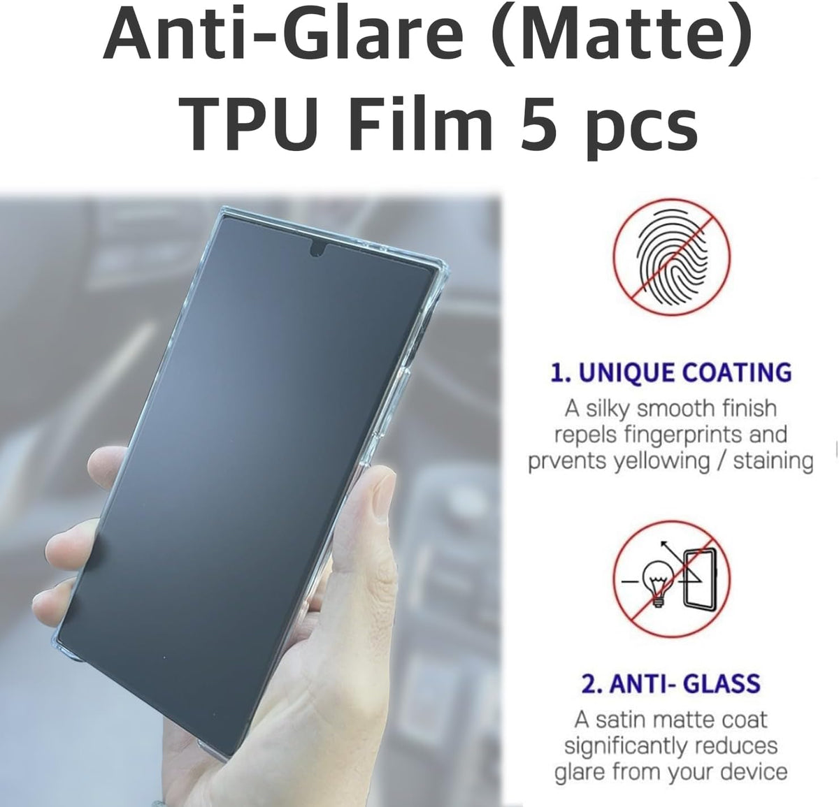 [5+2] 5 Anti-glare (matte) TPU Film Screen Protector + 2 Lens Protector + Installation Guide Tool (EZ KIT) for Samsung