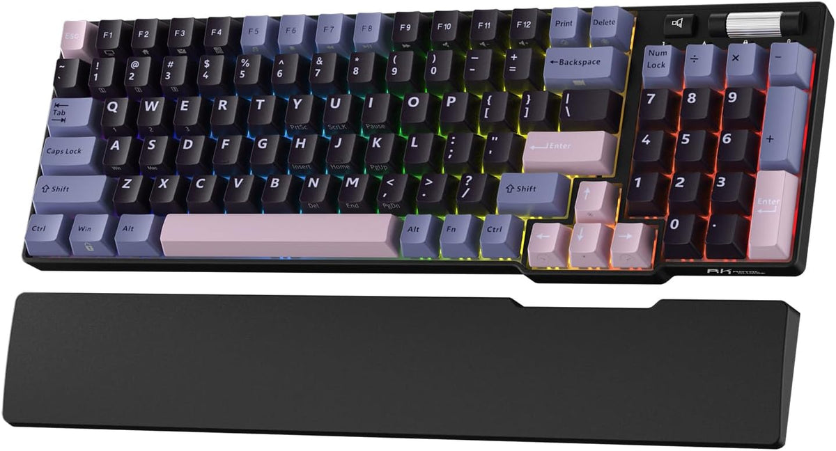 RK ROYAL KLUDGE RK96 RGB Limited Ed, 90% 96 Keys Wireless 3-Mode BT5.0/2.4G/USB-C Hot Swappable Mechanical Keyboard w/Wrist Rest, Volume Control, Software, Massive Battery, RK Pale Green Switch