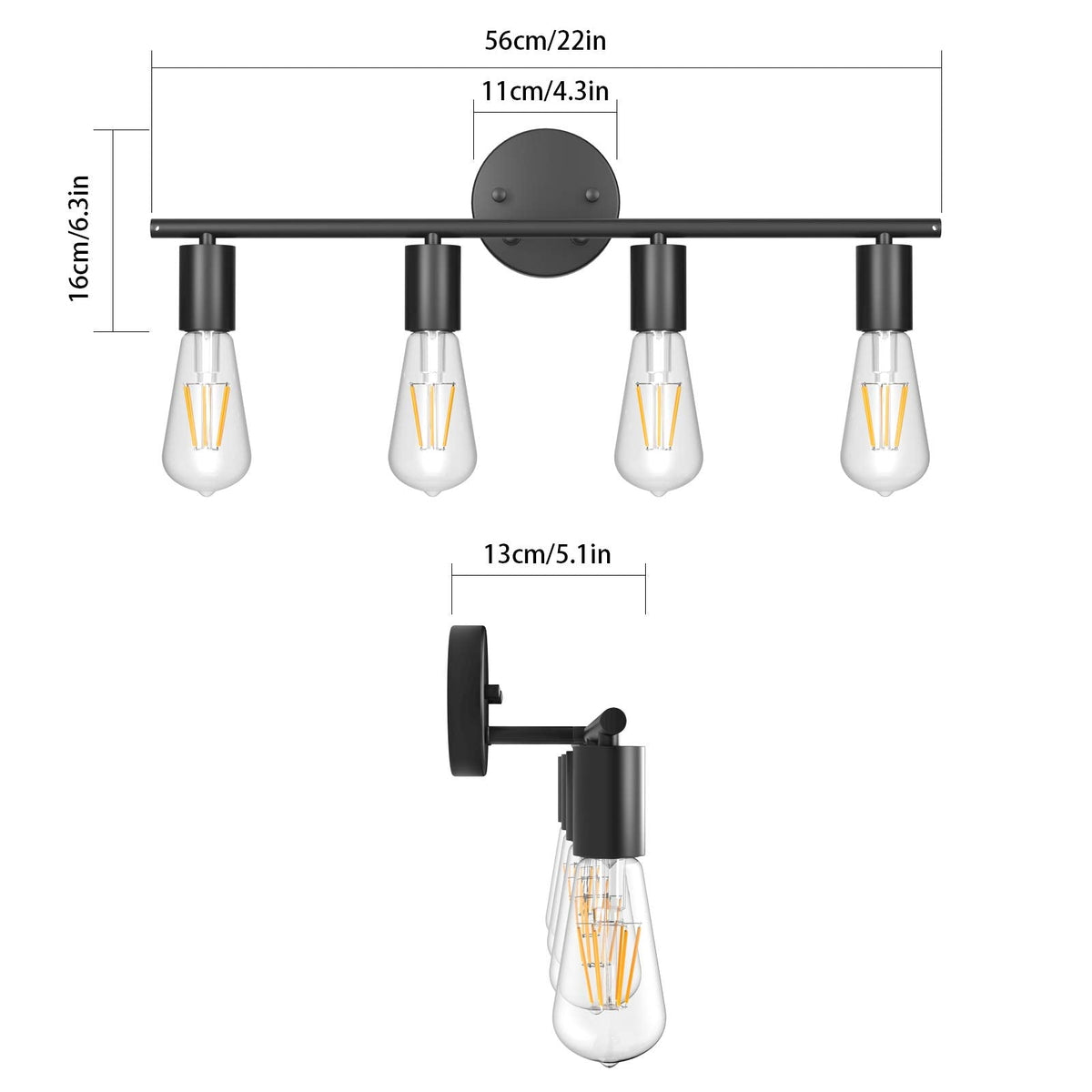 Ralbay Bathroom Vanity Light Fixtures-4 Light Industrial Matte Black Wall Sconce, Vintage Edison Wall Lamp Lighting Fixture for Bathroom
