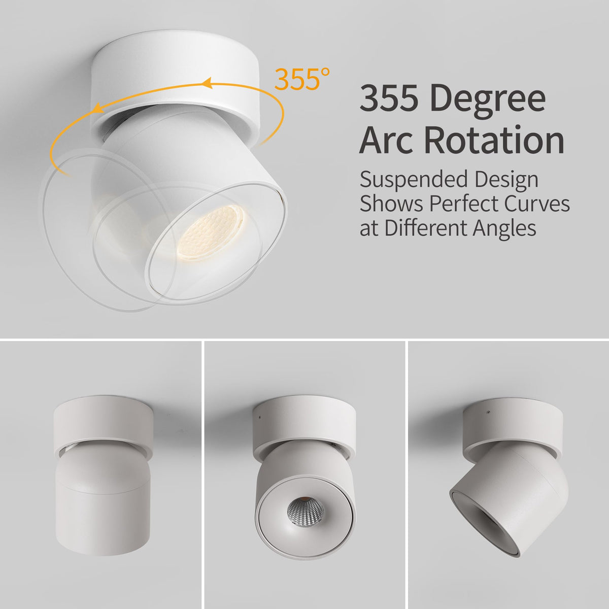 Aisilan 9W Dimmable LED Ceiling Spotlight, Adjustable Directional Surface Flush Mount Lighting, Wall Spot Lights Indoor Accent Fixture Fitting