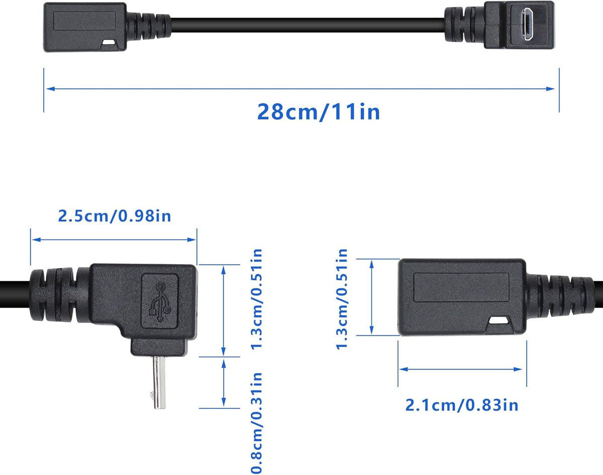 Micro USB to Mini USB Adapter Cable 27CM, Up & Down Angle Micro USB Male to Mini USB Female Charging and Data Sync Cord