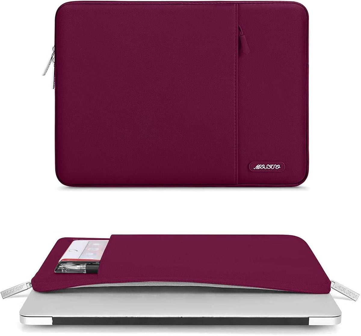 MOSISO Laptop Case 12.3 inch, 11.6-12.3 inch Laptop Sleeve Compatible with MacBook Air 11.6, Acer HP Dell Lenovo Samsung, Surface Pro, Polyester Vertical Computer Sleeve Bag with Pocket, Wine Red