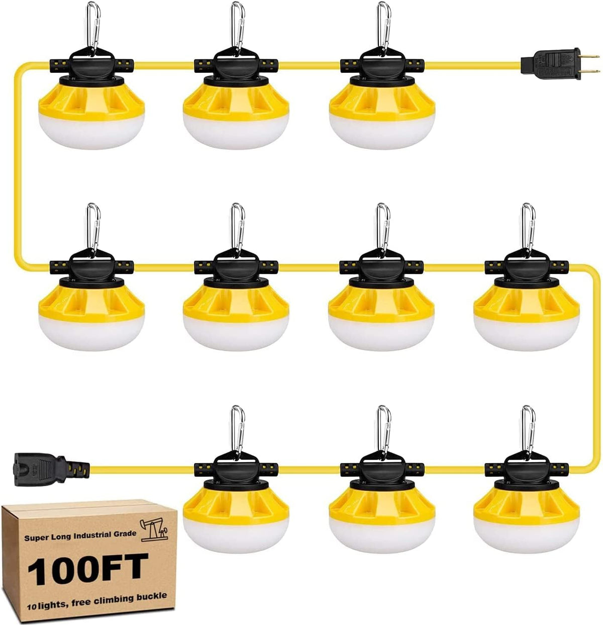 HooYan 100FT Construction LED String Lights, Industrial Grade Best for Construction Sites, Renovation,Patio, Mine cave, Outdoor, and Other Outdoor