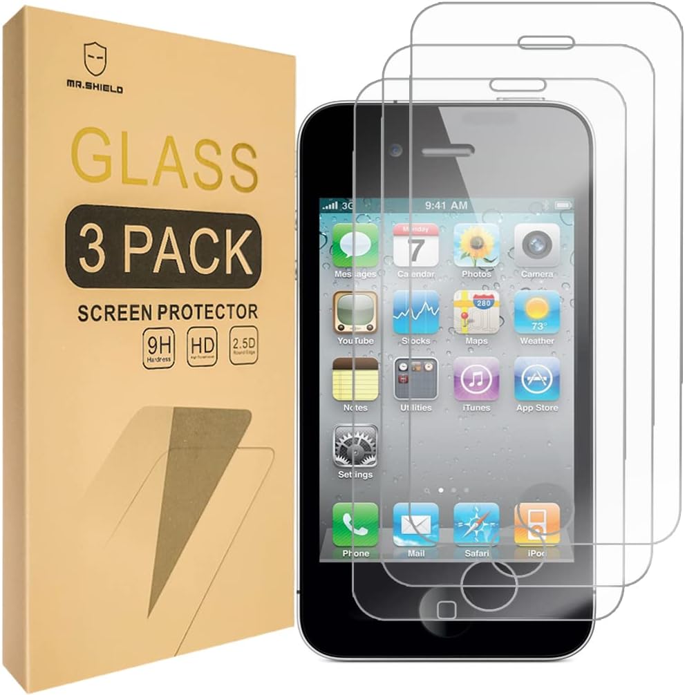 Mr.Shield [3-PACK] Tempered Glass Screen Protector for iPhone 4 / 4S - Lifetime Replacement Included