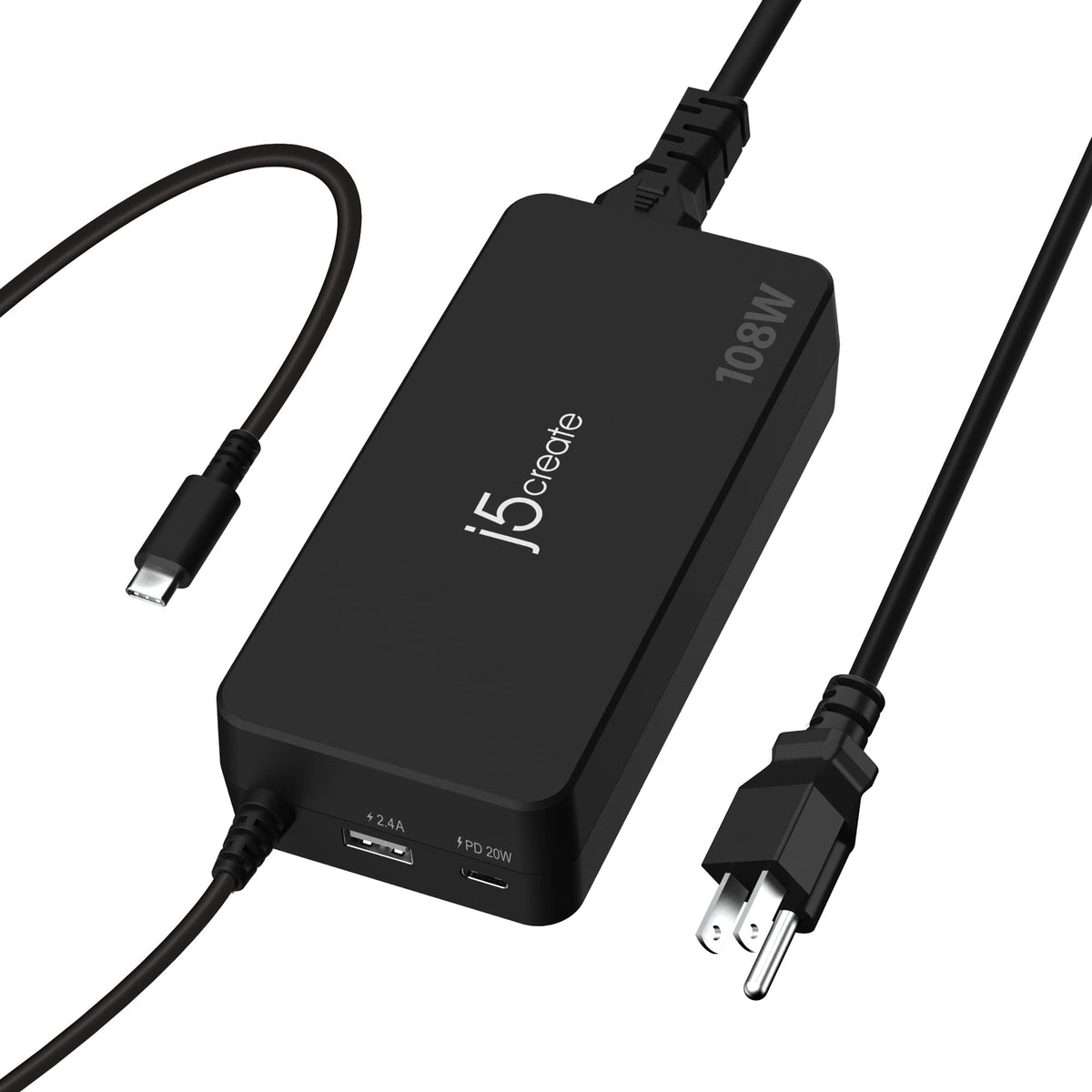 j5create 108W USB Type C PD Super Charger for MacBook Pro, Chromebook, Laptop, Notebook, Tablet, Android, iPhone, iPad Pro, Smart Phone (JUP34108)