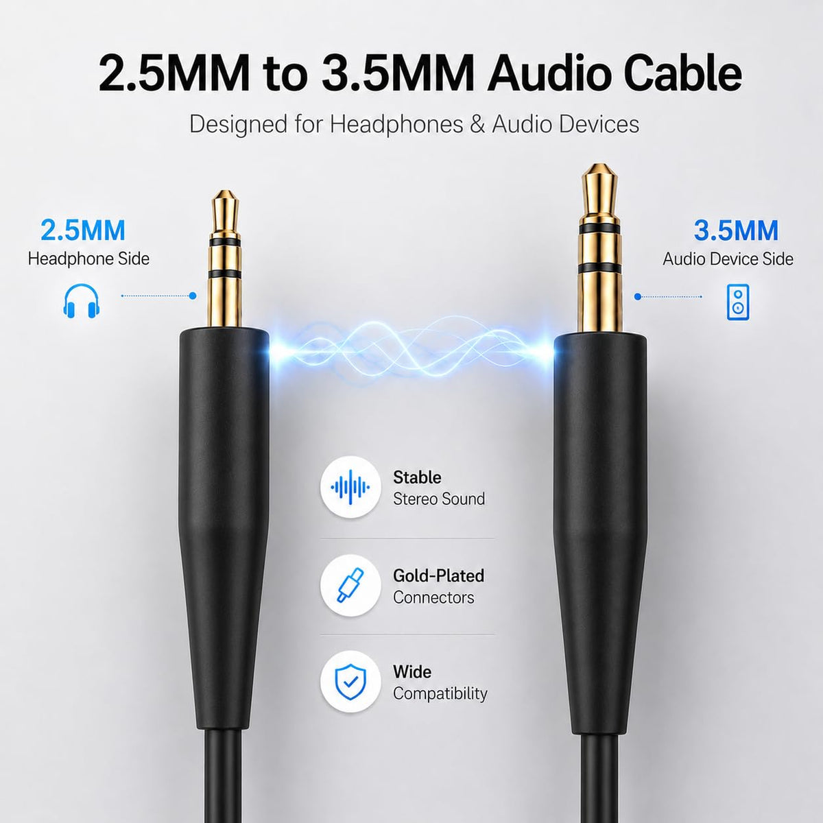 EARLA TEC Replacement Audio Cable Cord,Aux Wire 3.5mm to 2.5mm Compatible with Bose QuietComfort QC25 QC35 QC35II QC45 NC700 Soundlink Soundtrue