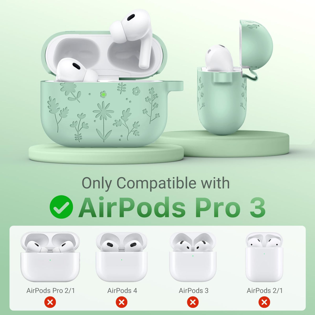 MoKo for AirPods Pro 3 Case Cover with Cleaner Kit, Cute Flower Engraved Case for Apple AirPods Pro 3rd Gen 2025, Silicone Protective Shockproof Cover