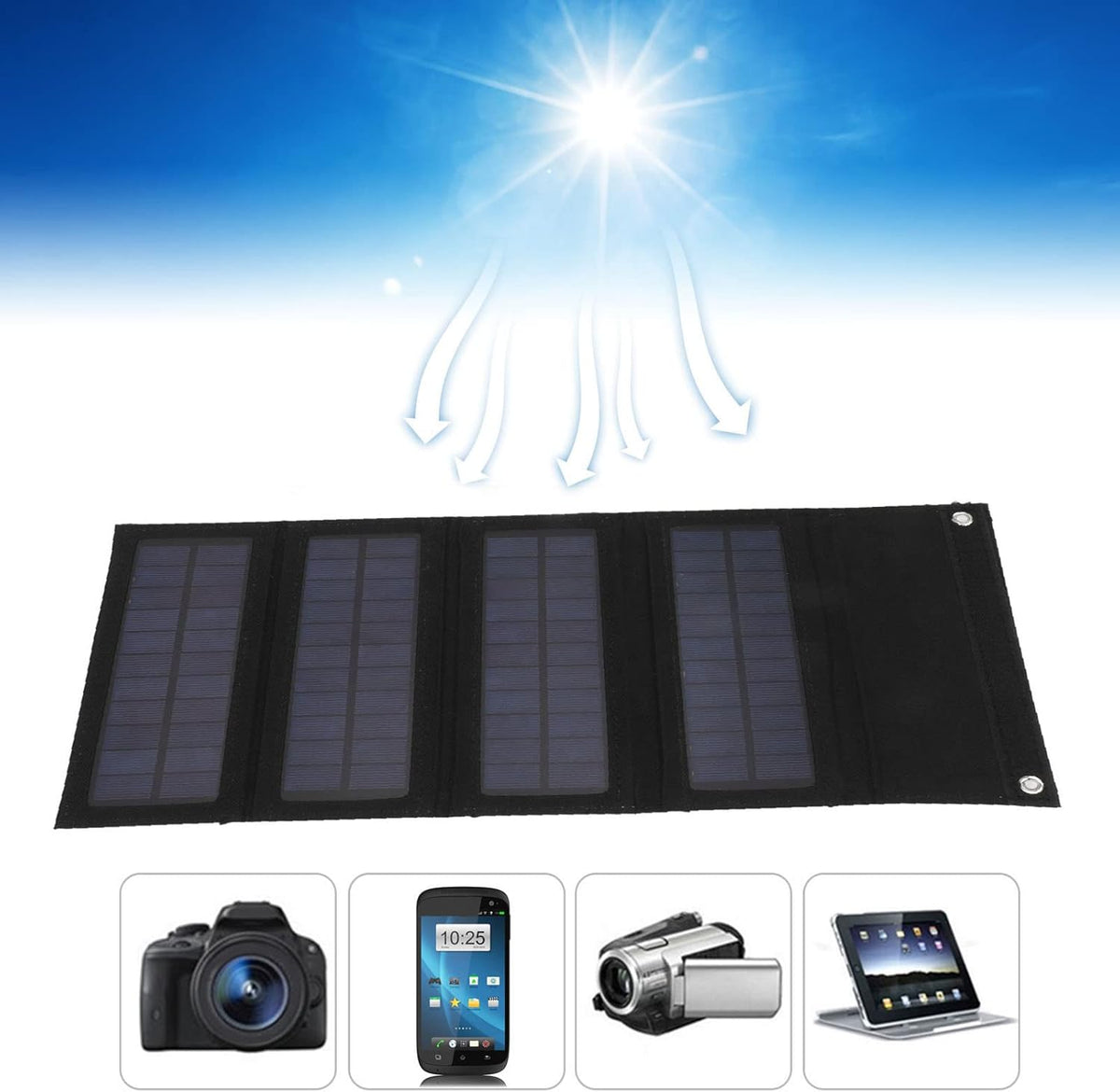 40W 4 Fold Solar Panel Charging Bag, Folding Bag for Outdoor Camping, Hiking, Emergency Charging (Black)