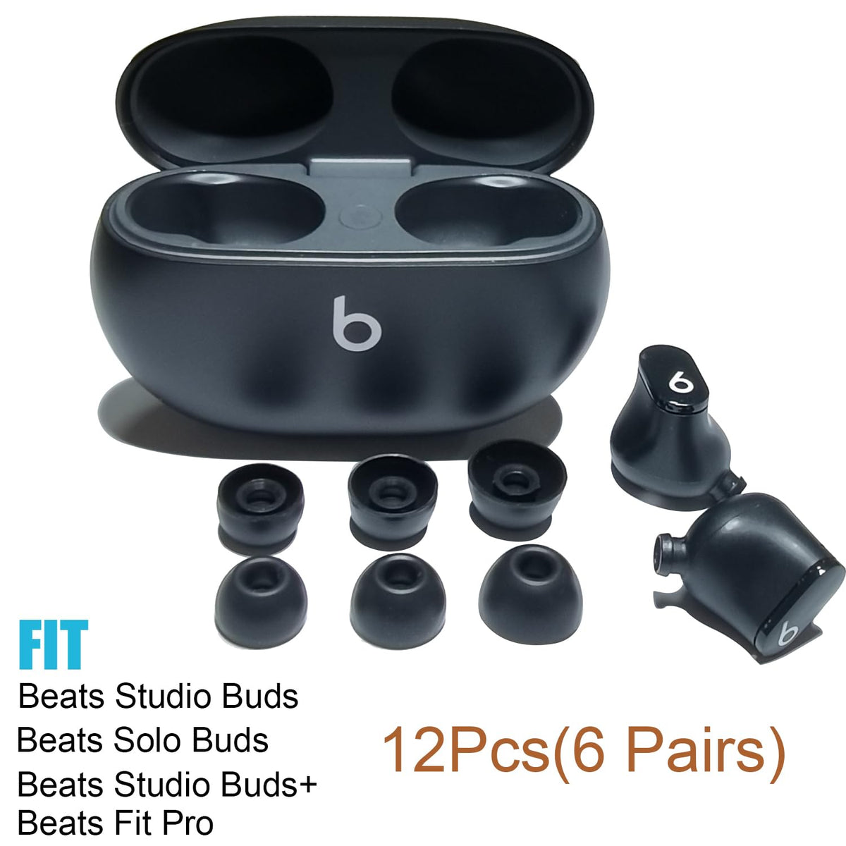 Luckvan Silicone Ear Tips for Beats Studio Buds Tips Replacement Ear Earbuds Tips for Beats Studio Buds+/Fit Pro/Solo Buds Earbuds 6 Pairs LMS Black