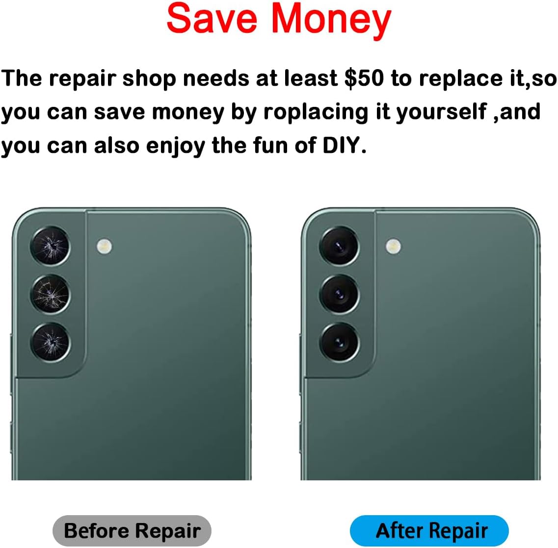 2 Set Back Camera Lens Replacement for Samsung Galaxy S22 and 22+ Plus with Professional Repair Tool Kit and