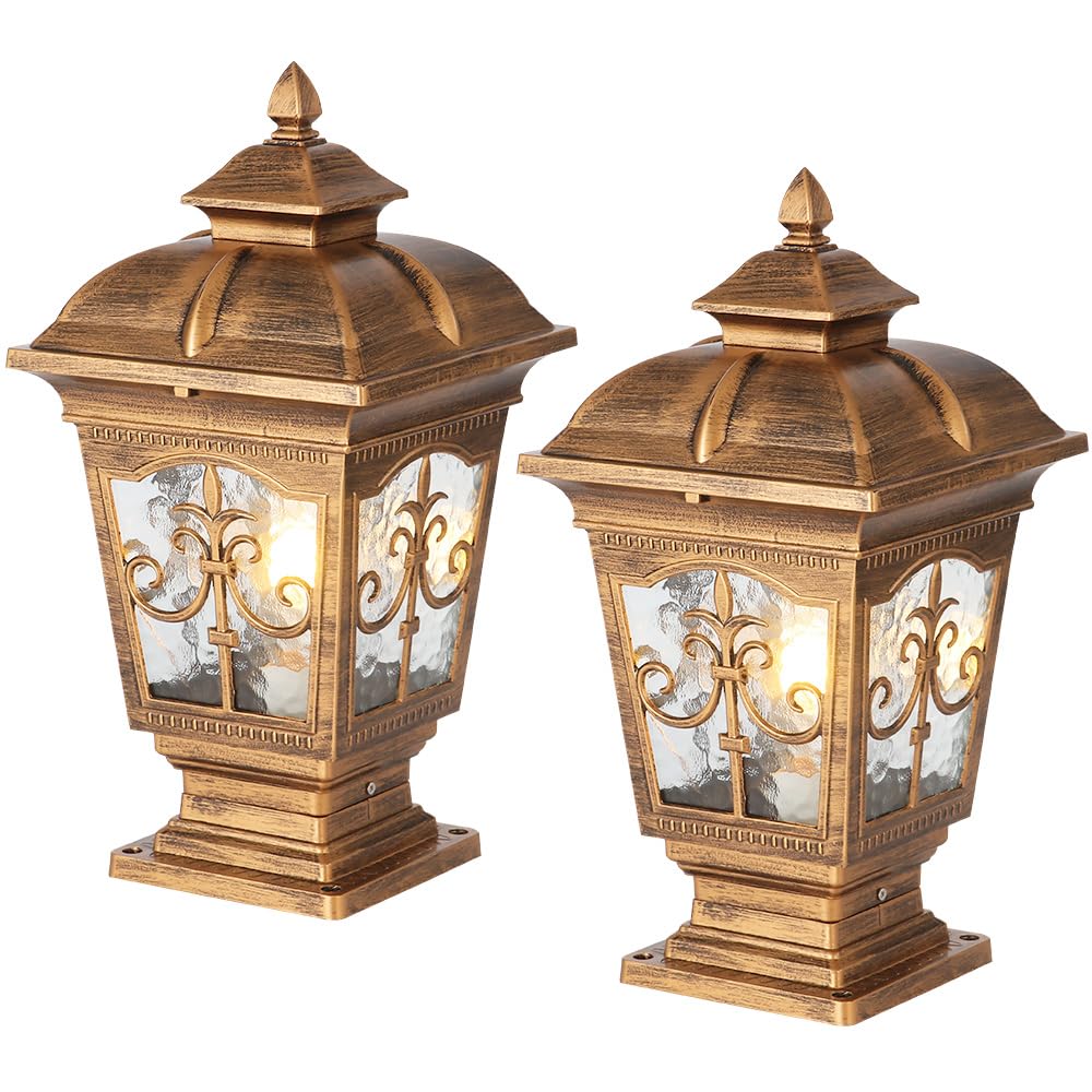 PTOUG 2 Pack Outdoor Post Light, Bronze Post Lamp Fixture, Antique Street Lights for Patio, Garden, Fence Lawn, Pathway, Driveway, Front/Back Door.