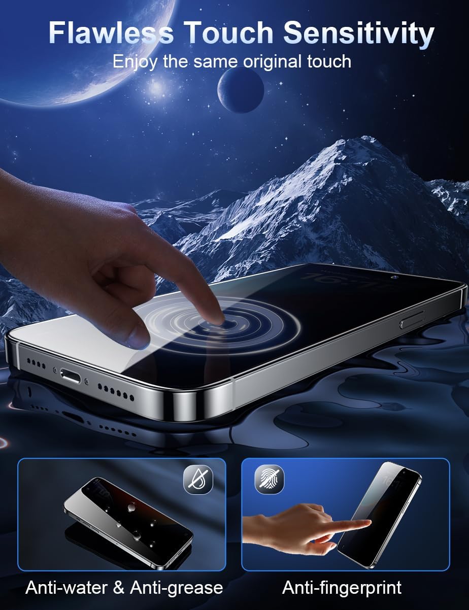iPhone 15 Pro Max Privacy Screen Protector [6.7 Inch][2-Pack] - Tempered Glass, Anti-Scratch, Anti-Peep, Full Coverage,