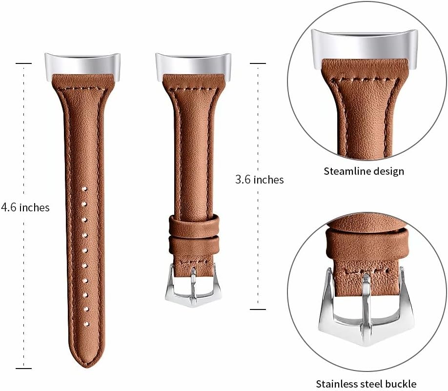 Genuine Leather Bracelet Sport Bands Compatible for Fitbit Charge 5, Replacement Wristband for Fitness Tracker