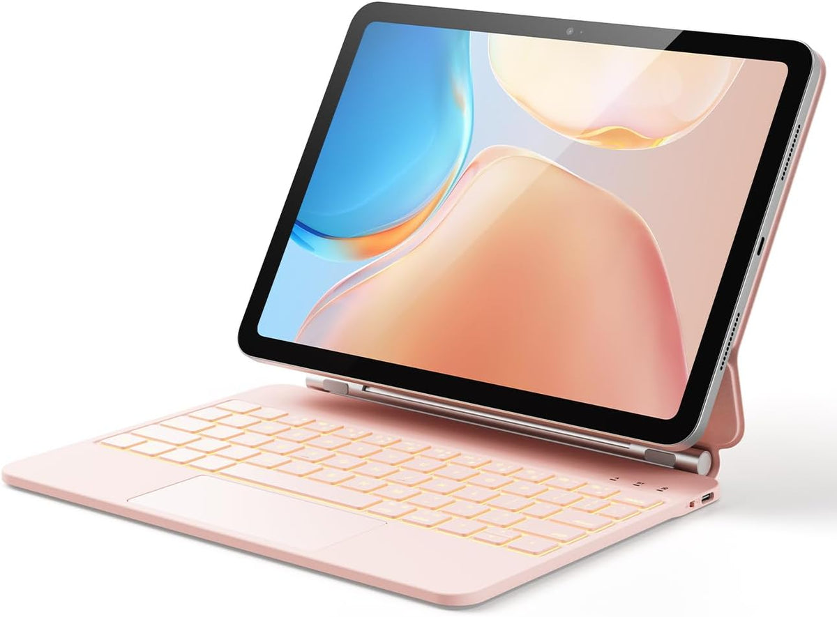 GreenLaw for iPad 11th(A16,2025)/10th(2022) Generation Case with Keyboard, Magic-Style Keyboard Stand, 7 Color Backlit, Stain-Resistant Surface, Multi-Touch Trackpad, Blush Pink